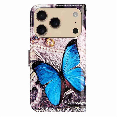 EIDERWOOD iPhone 17 Pro Imiteret Læder Cover m. Pung & Strop - Blå Sommerfugl
