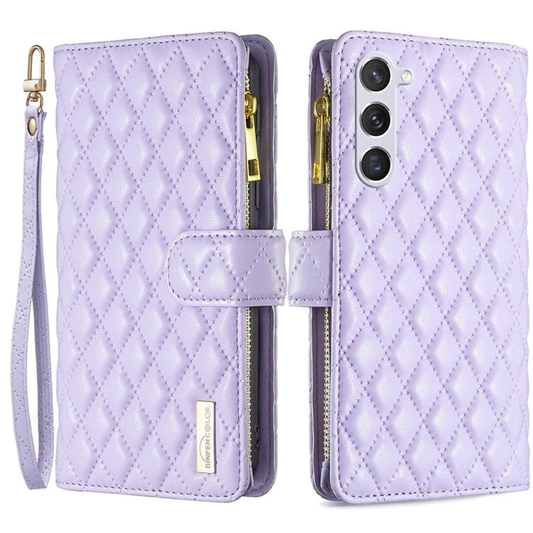 Samsung Galaxy S23 Læder Flip Cover m. Strop & 9 Kortholdere - Lilla