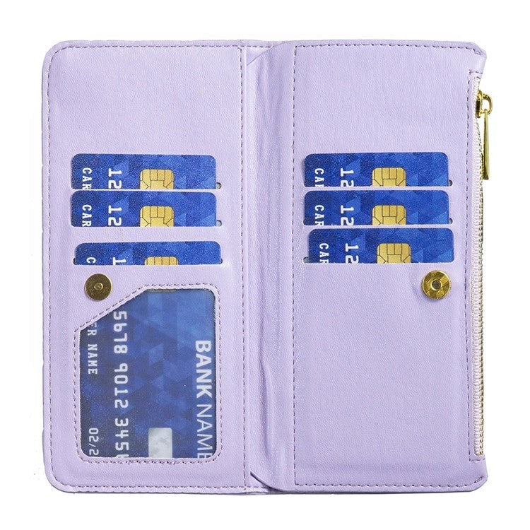 Samsung Galaxy S23 Læder Flip Cover m. Strop & 9 Kortholdere - Lilla