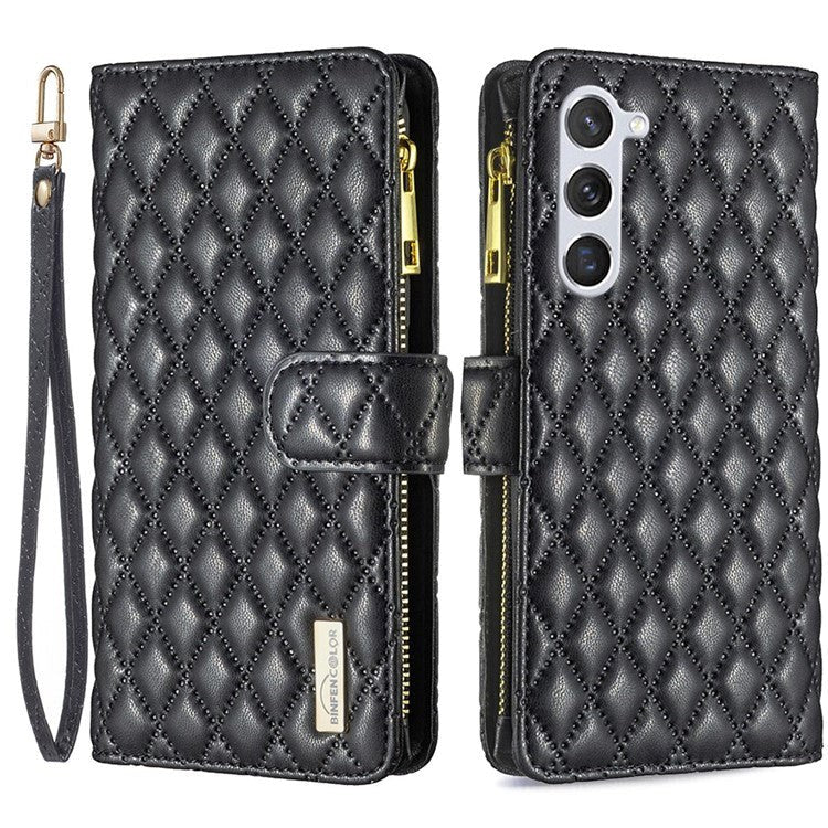 Samsung Galaxy S23 Læder Flip Cover m. Strop & 9 Kortholdere - Sort