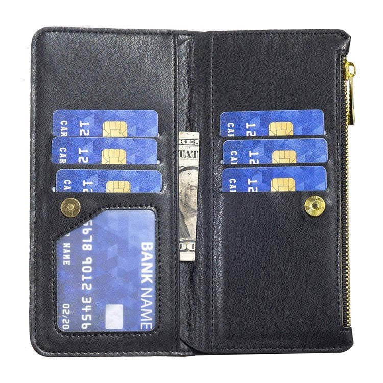 Samsung Galaxy S23 Læder Flip Cover m. Strop & 9 Kortholdere - Sort