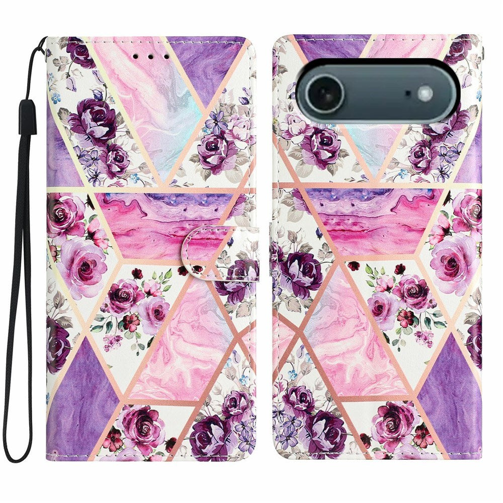 EIDERWOOD iPhone Air Imiteret Læder Cover m. Pung & Strop - Lilla Blomster