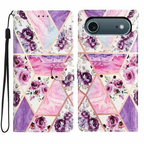 EIDERWOOD iPhone Air Imiteret Læder Cover m. Pung & Strop - Lilla Blomster