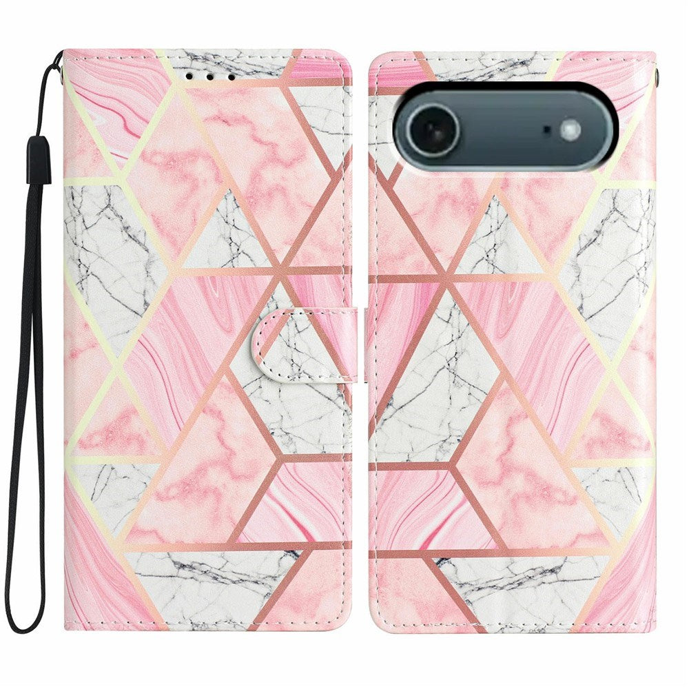 EIDERWOOD iPhone Air Imiteret Læder Cover m. Pung & Strop - Lyserød Marmor