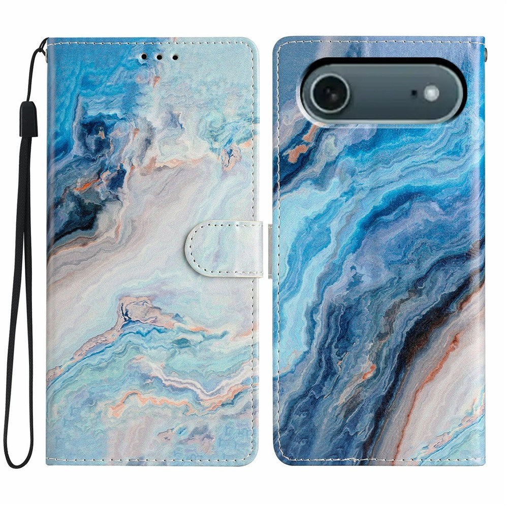 EIDERWOOD iPhone Air Imiteret Læder Cover m. Pung & Strop - Blå Marmor
