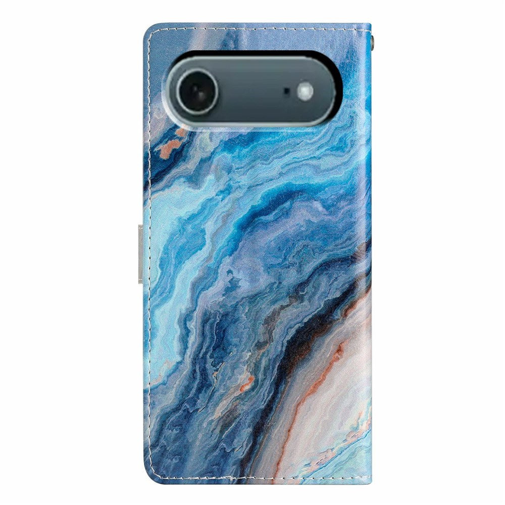 EIDERWOOD iPhone Air Imiteret Læder Cover m. Pung & Strop - Blå Marmor