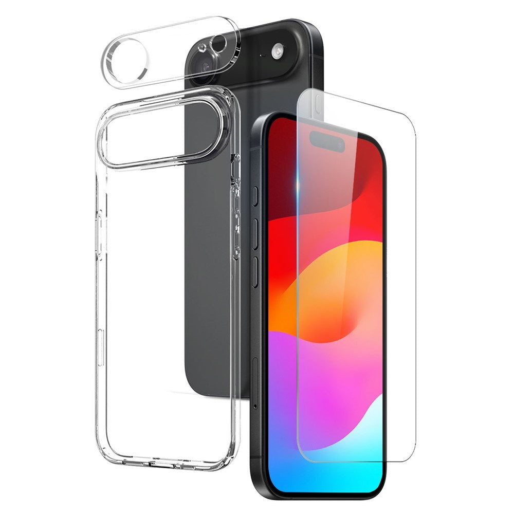 NORTHJO iPhone Air 3-i-1 Beskyttelsessæt m. Fleksibelt Plastik Cover / Hærdet Skærmbeskyttelsesglas / Kameralinsebeskyttelsesglas - Gennemsigtig