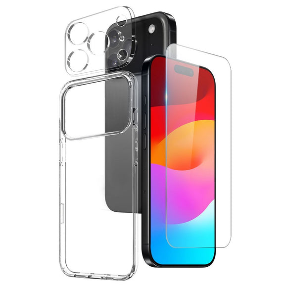 NORTHJO iPhone 17 Pro 3-i-1 Beskyttelsessæt m. Fleksibelt Plastik Cover / Hærdet Skærmbeskyttelsesglas / Kameralinsebeskyttelsesglas - Gennemsigtig