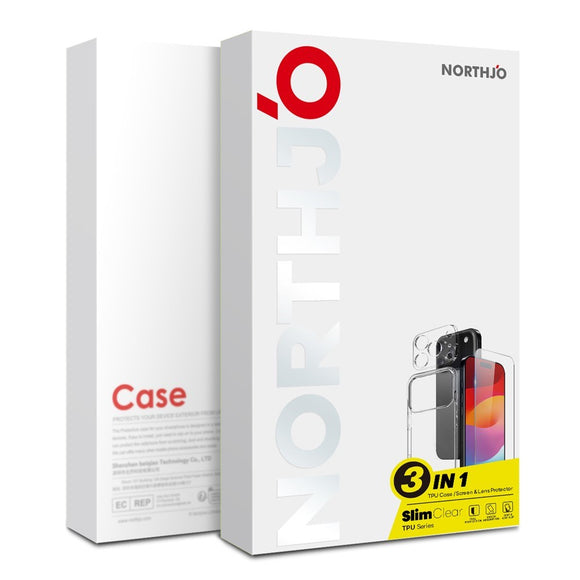 NORTHJO iPhone 17 Pro 3-i-1 Beskyttelsessæt m. Fleksibelt Plastik Cover / Hærdet Skærmbeskyttelsesglas / Kameralinsebeskyttelsesglas - Gennemsigtig