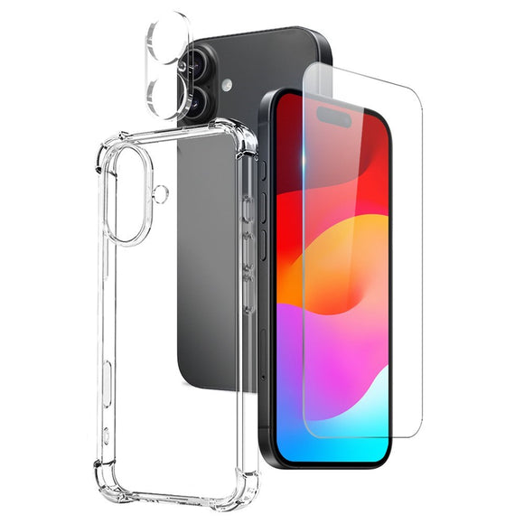 NORTHJO iPhone 17 3-i-1 Beskyttelsessæt m. Stødabsorberende Fleksibelt Plastik Cover / Hærdet Skærmbeskyttelsesglas / Kameralinsebeskyttelsesglas - Gennemsigtig