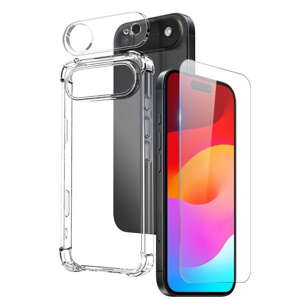 NORTHJO iPhone Air 3-i-1 Beskyttelsessæt m. Stødabsorberende Fleksibelt Plastik Cover / Hærdet Skærmbeskyttelsesglas / Kameralinsebeskyttelsesglas - Gennemsigtig
