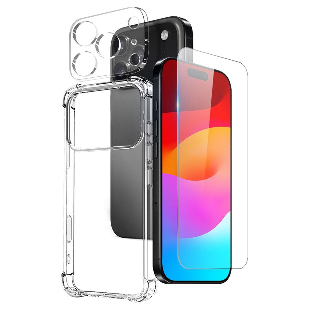 NORTHJO iPhone 17 Pro 3-i-1 Beskyttelsessæt m. Stødabsorberende Fleksibelt Plastik Cover / Hærdet Skærmbeskyttelsesglas / Kameralinsebeskyttelsesglas - Gennemsigtig