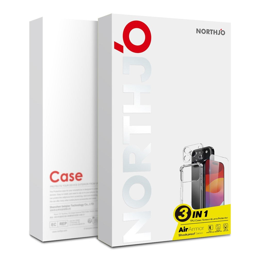 NORTHJO iPhone 17 Pro Max 3-i-1 Beskyttelsessæt m. Stødabsorberende Fleksibelt Plastik Cover / Hærdet Skærmbeskyttelsesglas / Kameralinsebeskyttelsesglas - Gennemsigtig