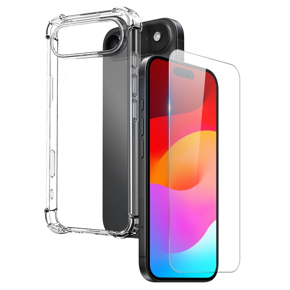 NORTHJO iPhone Air 2-i-1 Beskyttelsessæt m. Stødabsorberende Fleksibelt Plastik Cover & Hærdet Skærmbeskyttelsesglas - Gennemsigtig