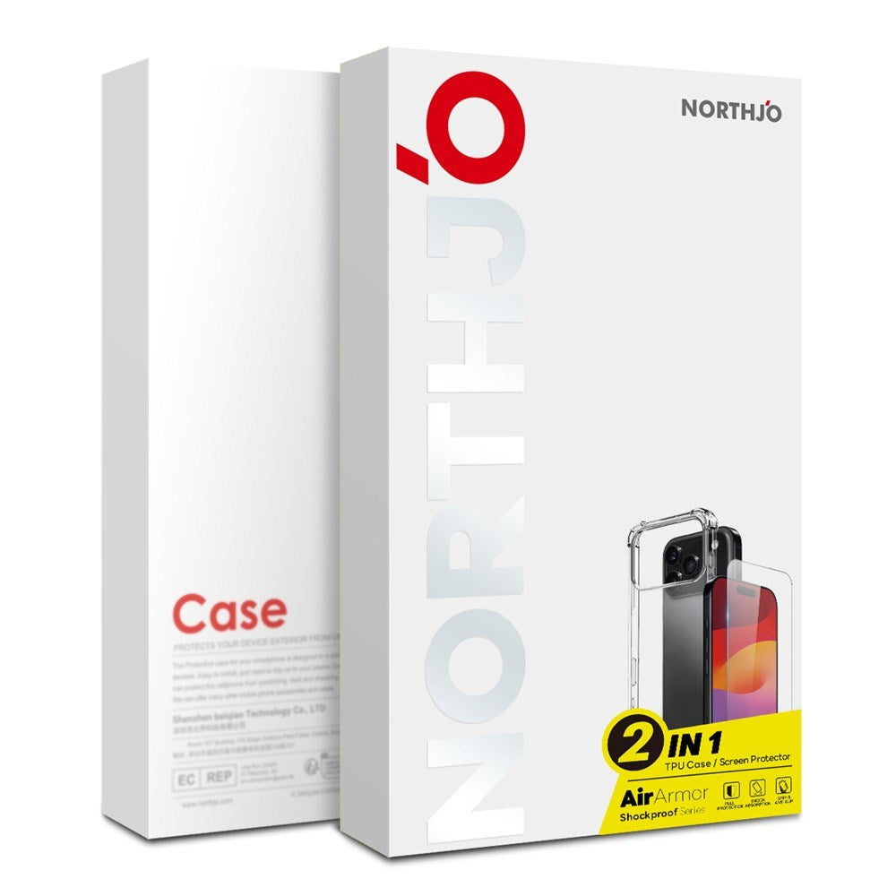 NORTHJO iPhone Air 2-i-1 Beskyttelsessæt m. Stødabsorberende Fleksibelt Plastik Cover & Hærdet Skærmbeskyttelsesglas - Gennemsigtig