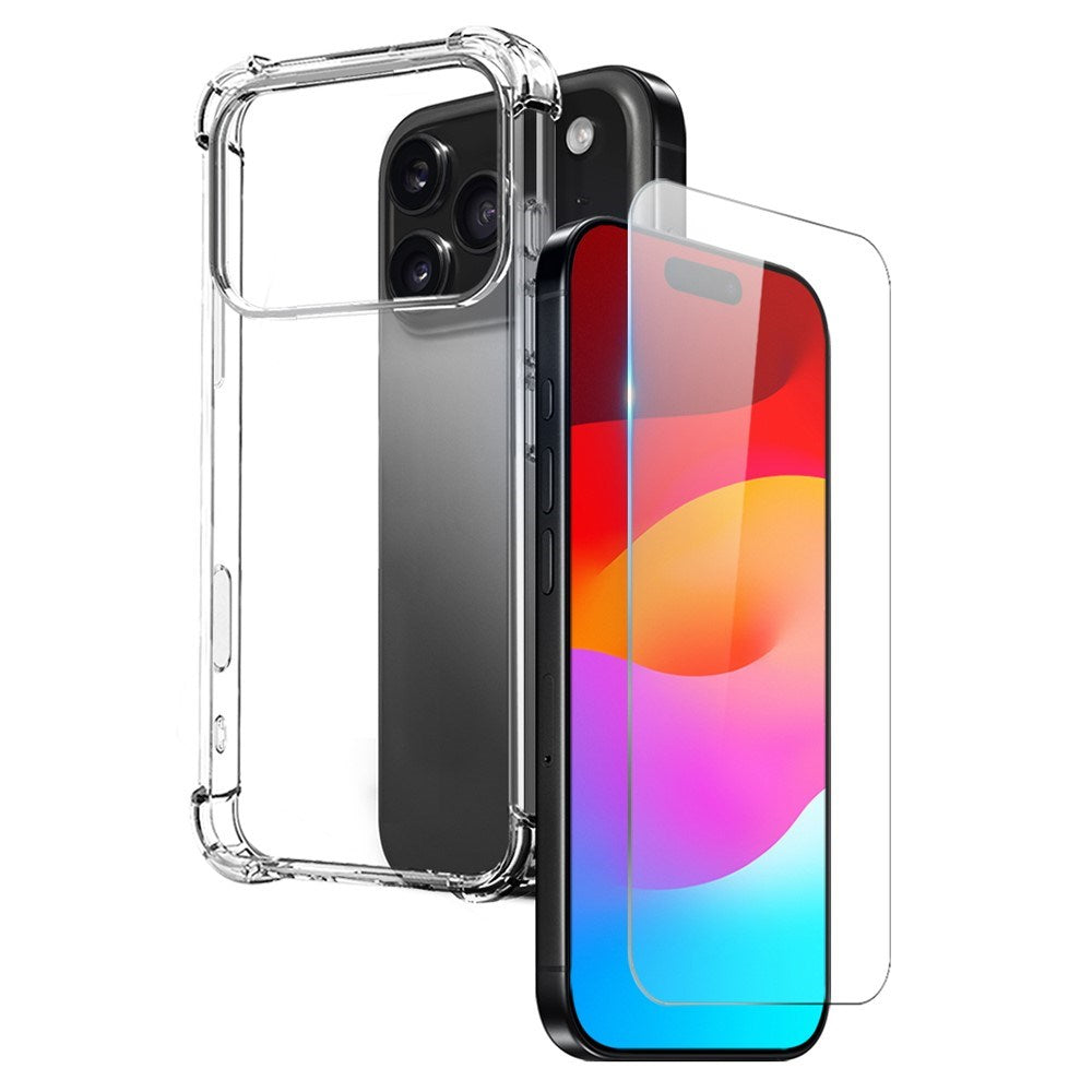 NORTHJO iPhone 17 Pro Max 2-i-1 Beskyttelsessæt m. Stødabsorberende Fleksibelt Plastik Cover & Hærdet Skærmbeskyttelsesglas - Gennemsigtig