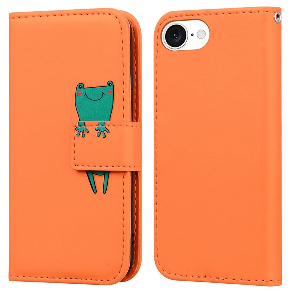 iPhone 17e / 16e Kunstlæder Flip Cover m. Figur - Orange