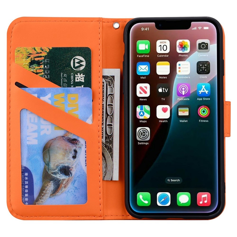iPhone 17e / 16e Kunstlæder Flip Cover m. Figur - Orange