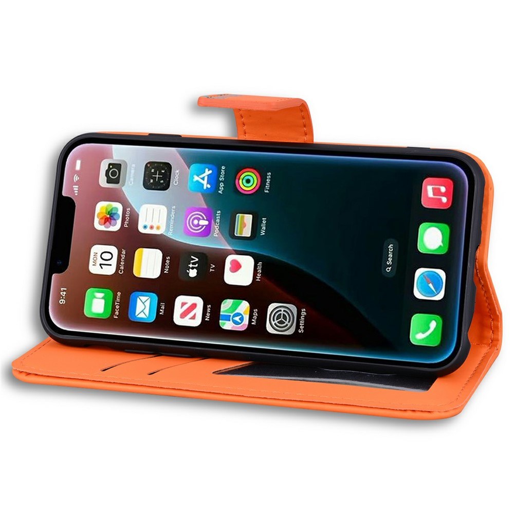 iPhone 17e / 16e Kunstlæder Flip Cover m. Figur - Orange