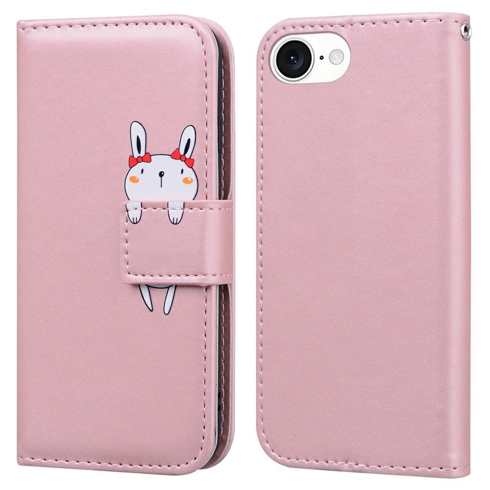 iPhone 17e / 16e Kunstlæder Flip Cover m. Figur - Lyserød