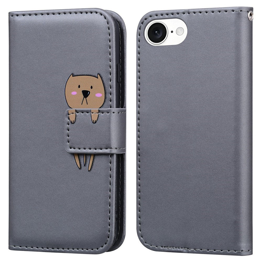 iPhone 17e / 16e Kunstlæder Flip Cover m. Figur - Grå