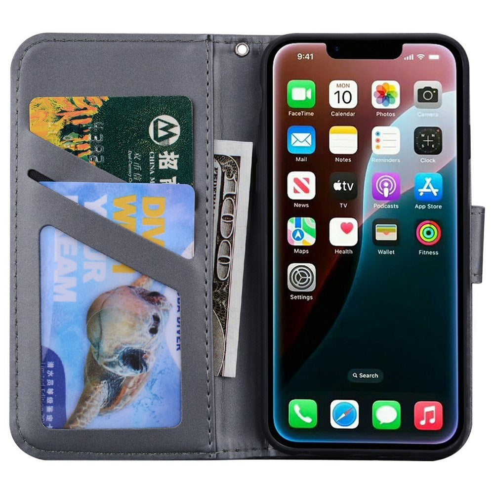 iPhone 17e / 16e Kunstlæder Flip Cover m. Figur - Grå