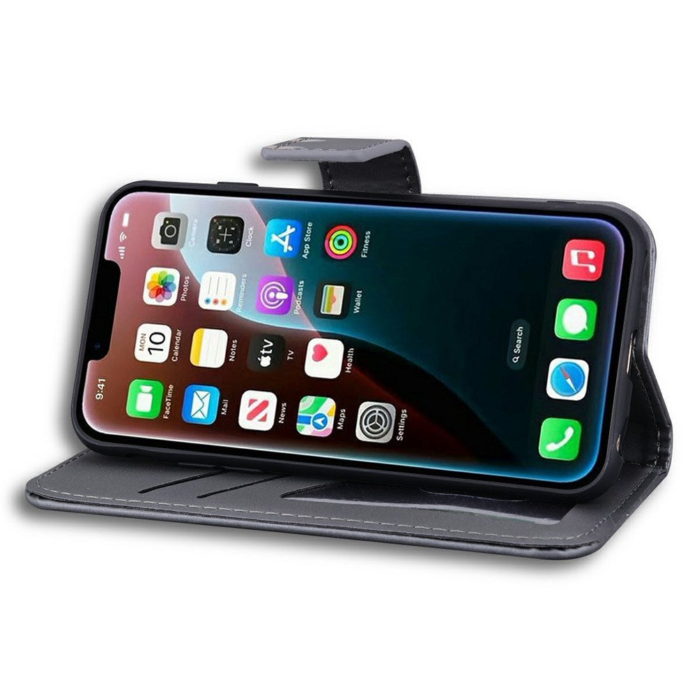 iPhone 17e / 16e Kunstlæder Flip Cover m. Figur - Grå