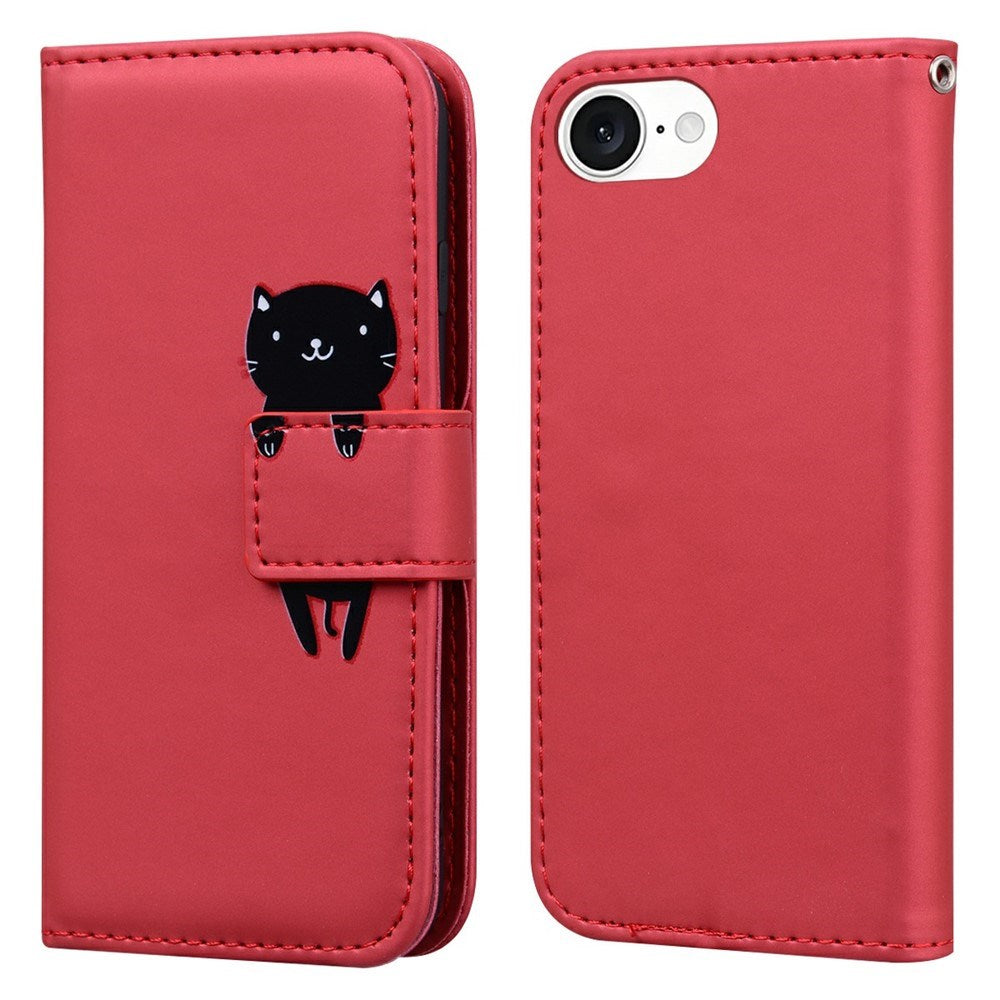 iPhone 17e / 16e Kunstlæder Flip Cover m. Figur - Rød