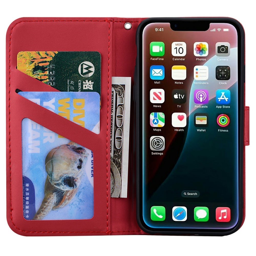 iPhone 17e / 16e Kunstlæder Flip Cover m. Figur - Rød