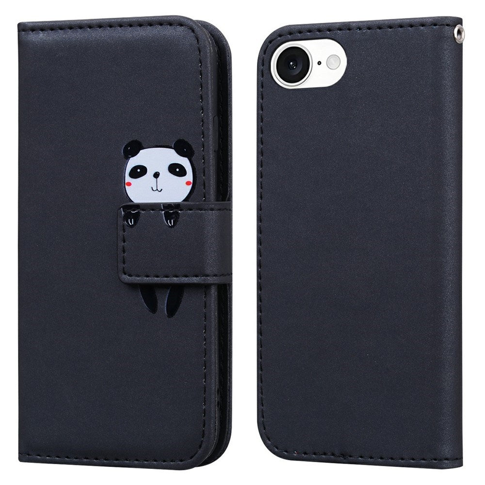 iPhone 17e / 16e Kunstlæder Flip Cover m. Figur - Sort
