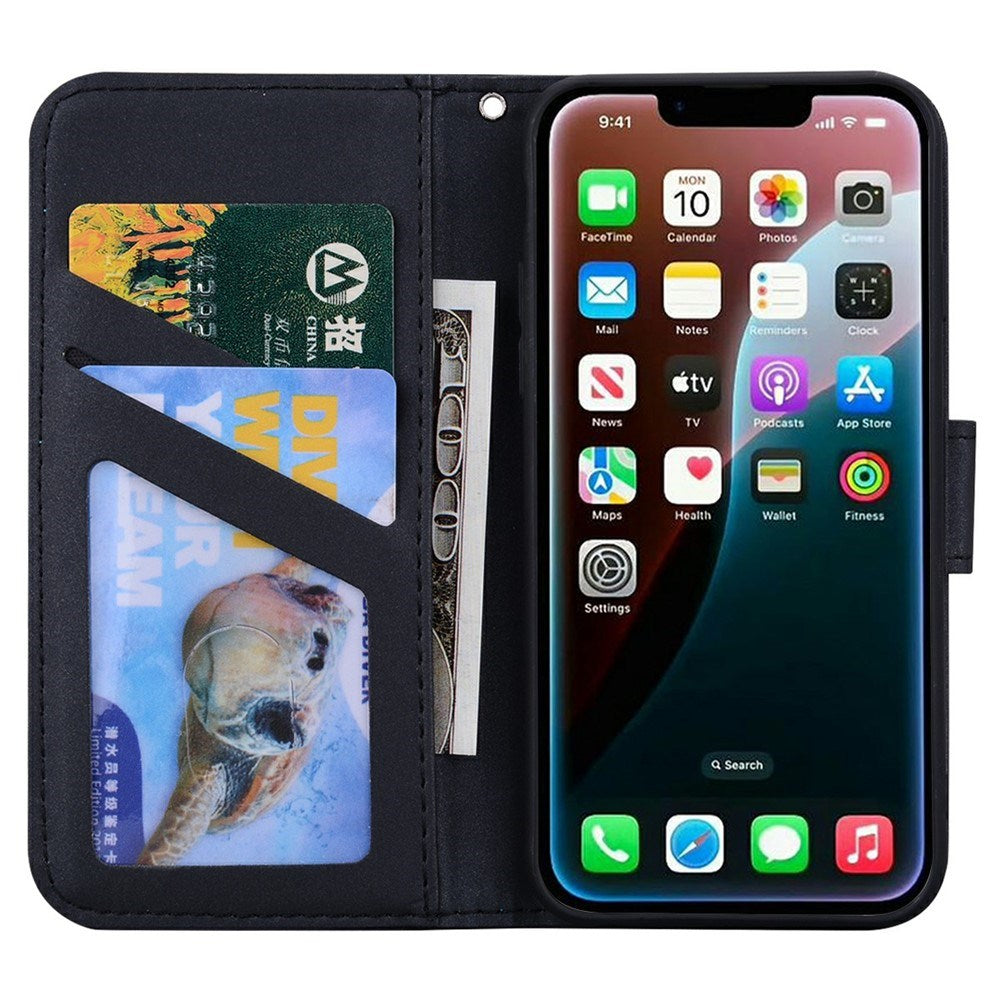 iPhone 17e / 16e Kunstlæder Flip Cover m. Figur - Sort