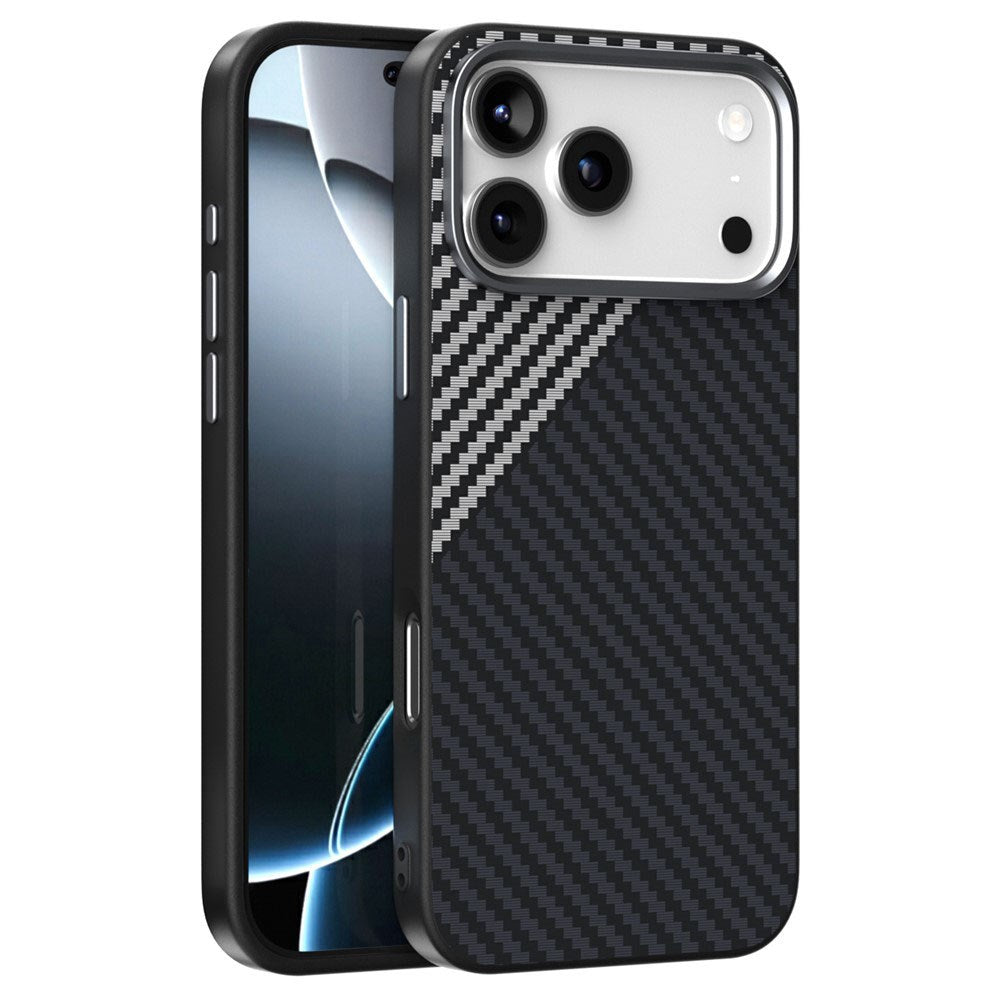 iPhone 18 Pro / 17 Pro ABEEL Hybrid Cover m. Karbonfibretekstur - MagSafe Kompatibelt - Sort / Sølv