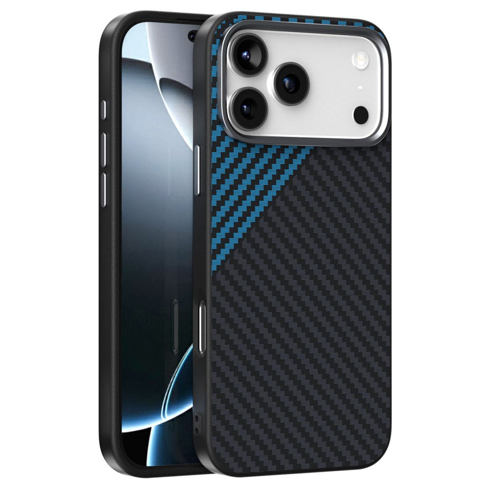 iPhone 18 Pro / 17 Pro ABEEL Hybrid Cover m. Karbonfibretekstur - MagSafe Kompatibelt - Sort / Blå