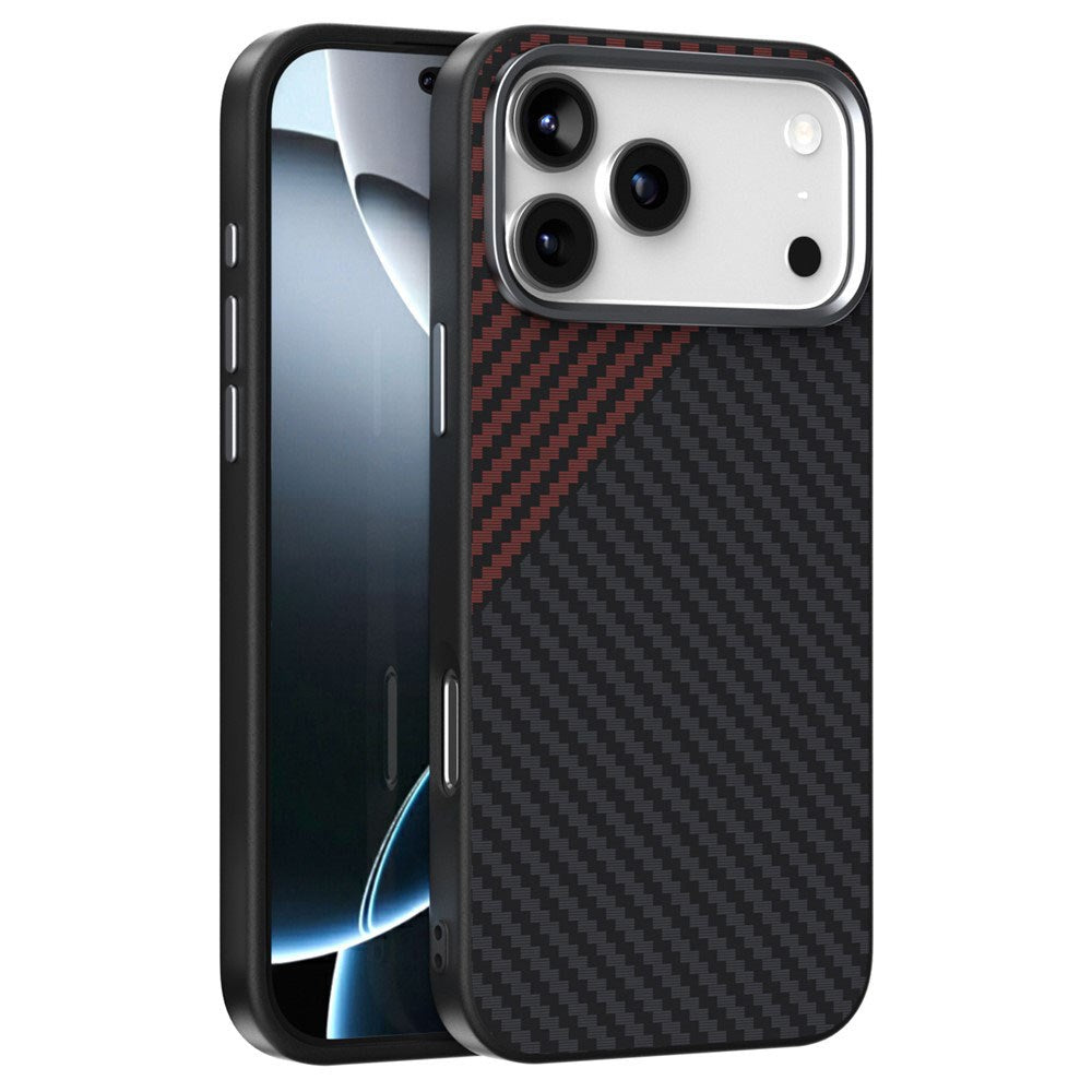iPhone 18 Pro / 17 Pro ABEEL Hybrid Cover m. Karbonfibretekstur - MagSafe Kompatibelt - Sort / Rød