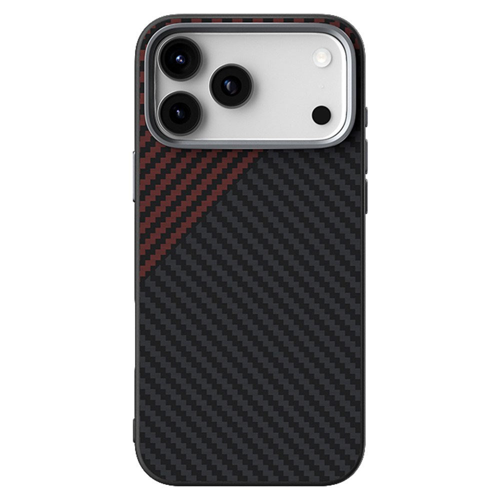 iPhone 18 Pro / 17 Pro ABEEL Hybrid Cover m. Karbonfibretekstur - MagSafe Kompatibelt - Sort / Rød