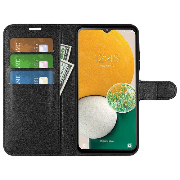 Samsung Galaxy A14 / A14 (5G) PU Litchi Læder Cover m. Pung - Sort