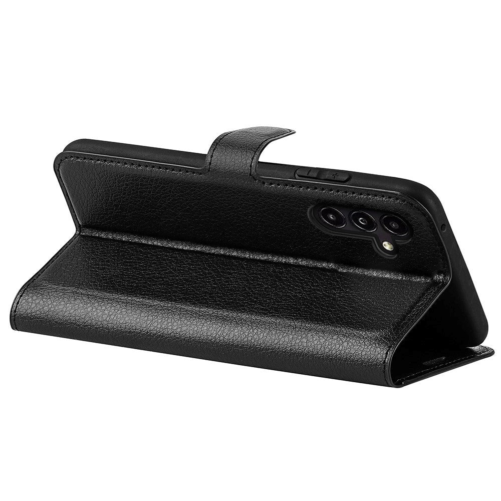 Samsung Galaxy A14 / A14 (5G) PU Litchi Læder Cover m. Pung - Sort