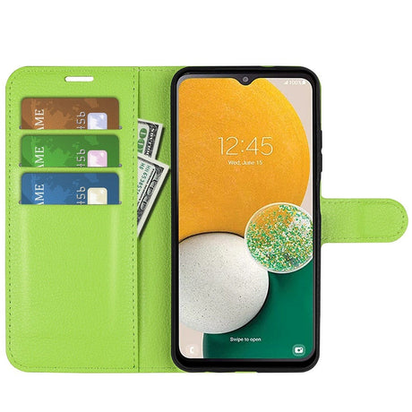 Samsung Galaxy A14 / A14 (5G) PU Litchi Læder Cover m. Pung - Grøn
