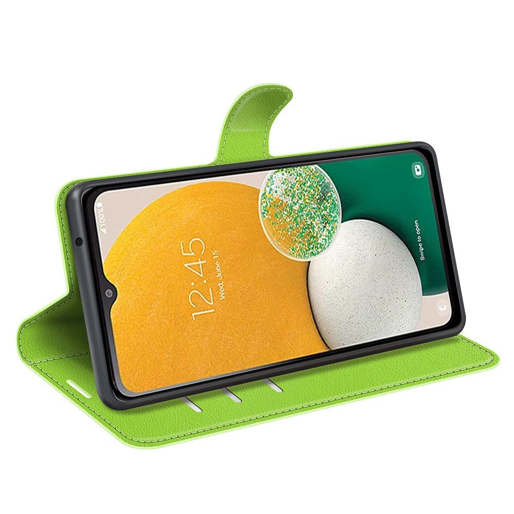 Samsung Galaxy A14 / A14 (5G) PU Litchi Læder Cover m. Pung - Grøn