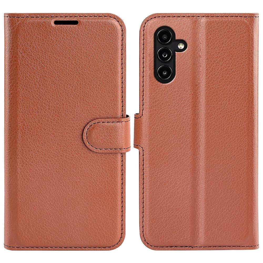 Samsung Galaxy A14 / A14 (5G) PU Litchi Læder Flip Cover m. Pung - Brun