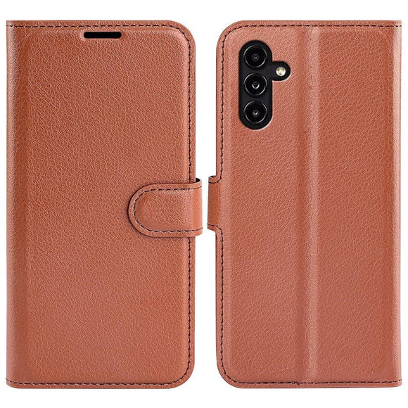 Samsung Galaxy A14 / A14 (5G) PU Litchi Læder Flip Cover m. Pung - Brun