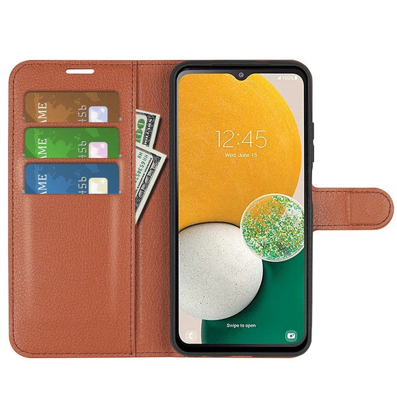 Samsung Galaxy A14 / A14 (5G) PU Litchi Læder Flip Cover m. Pung - Brun