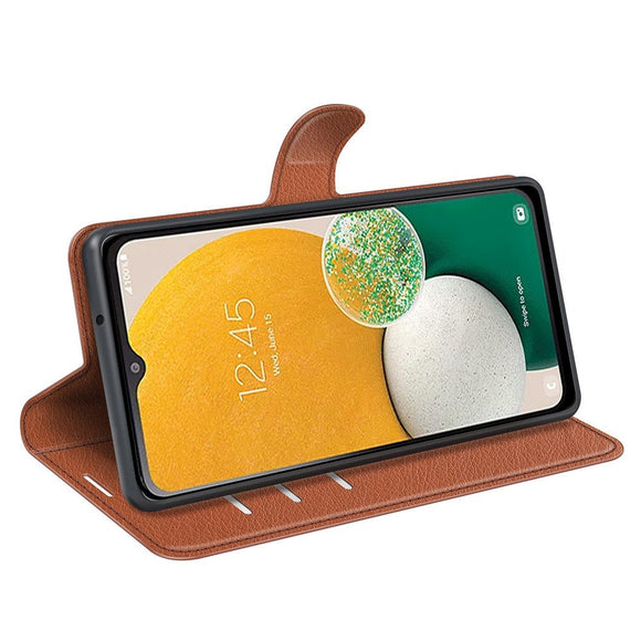Samsung Galaxy A14 / A14 (5G) PU Litchi Læder Flip Cover m. Pung - Brun