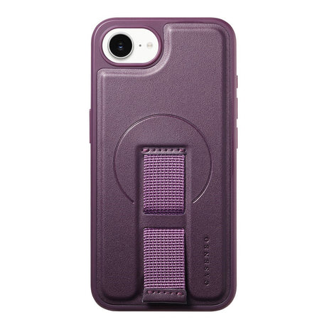 iPhone 17e / 16e Hårdt Plastik Cover m. Kunstlæder Bagside & Fingerrem - MagSafe Kompatibel - Lilla