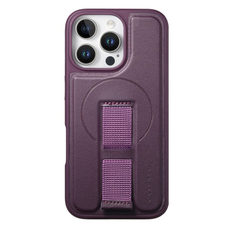 iPhone 13 Pro Hårdt Plastik Cover m. Kunstlæder Bagside & Fingerrem - MagSafe Kompatibel - Lilla