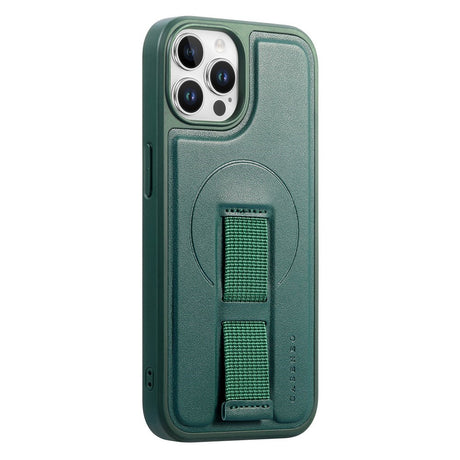 iPhone 12 / 12 Pro Hårdt Plastik Cover m. Kunstlæder Bagside & Fingerrem - MagSafe Kompatibel - Grøn