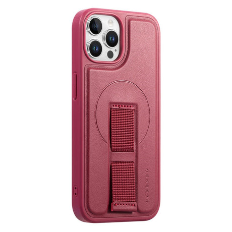 iPhone 12 / 12 Pro Hårdt Plastik Cover m. Kunstlæder Bagside & Fingerrem - MagSafe Kompatibel - Rød