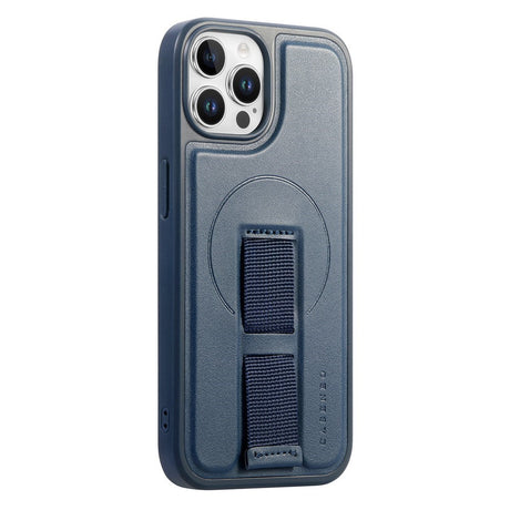 iPhone 12 / 12 Pro Hårdt Plastik Cover m. Kunstlæder Bagside & Fingerrem - MagSafe Kompatibel - Blå
