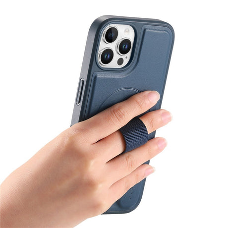 iPhone 12 / 12 Pro Hårdt Plastik Cover m. Kunstlæder Bagside & Fingerrem - MagSafe Kompatibel - Blå