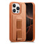 iPhone 14 Pro Hårdt Plastik Cover m. Kunstlæder Bagside & Fingerrem - MagSafe Kompatibel - Brun